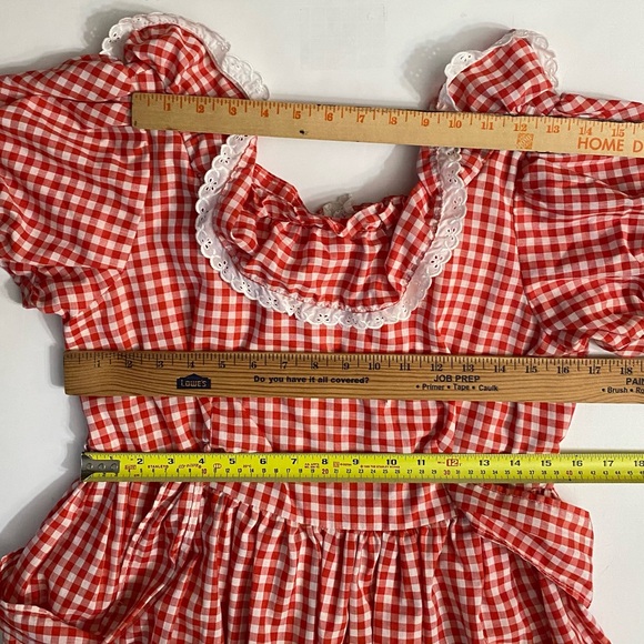 Vintage Gingham picnic red dress state fair women americana eyelet handmade 70s - Picture 2 of 9